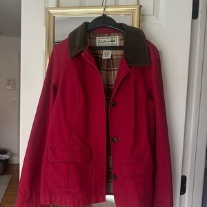 L.L. Bean Women's Red Utility Jacket with Dark Brown Collar